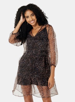 Leopard Print Organza Dress Brown