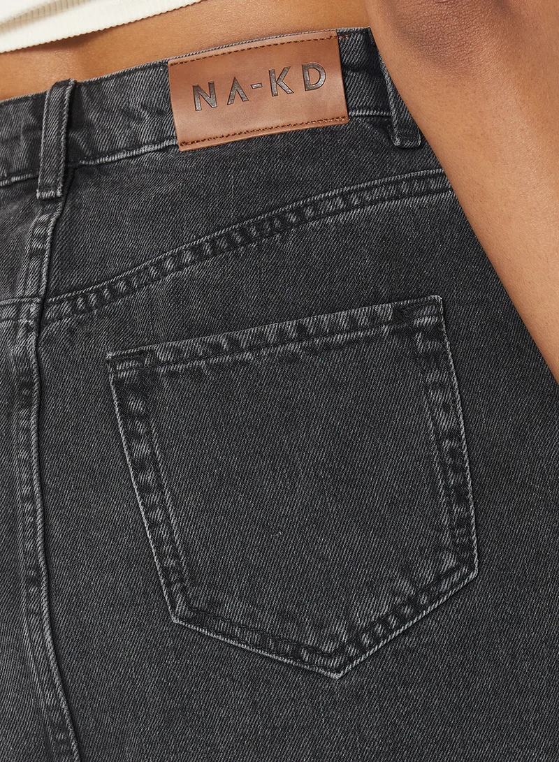 NA-KD Raw Hem Denim Skirt Black