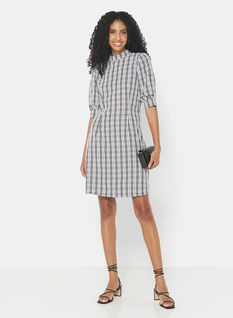 NOISY MAY Plaid Mockneck Dress Black/White
