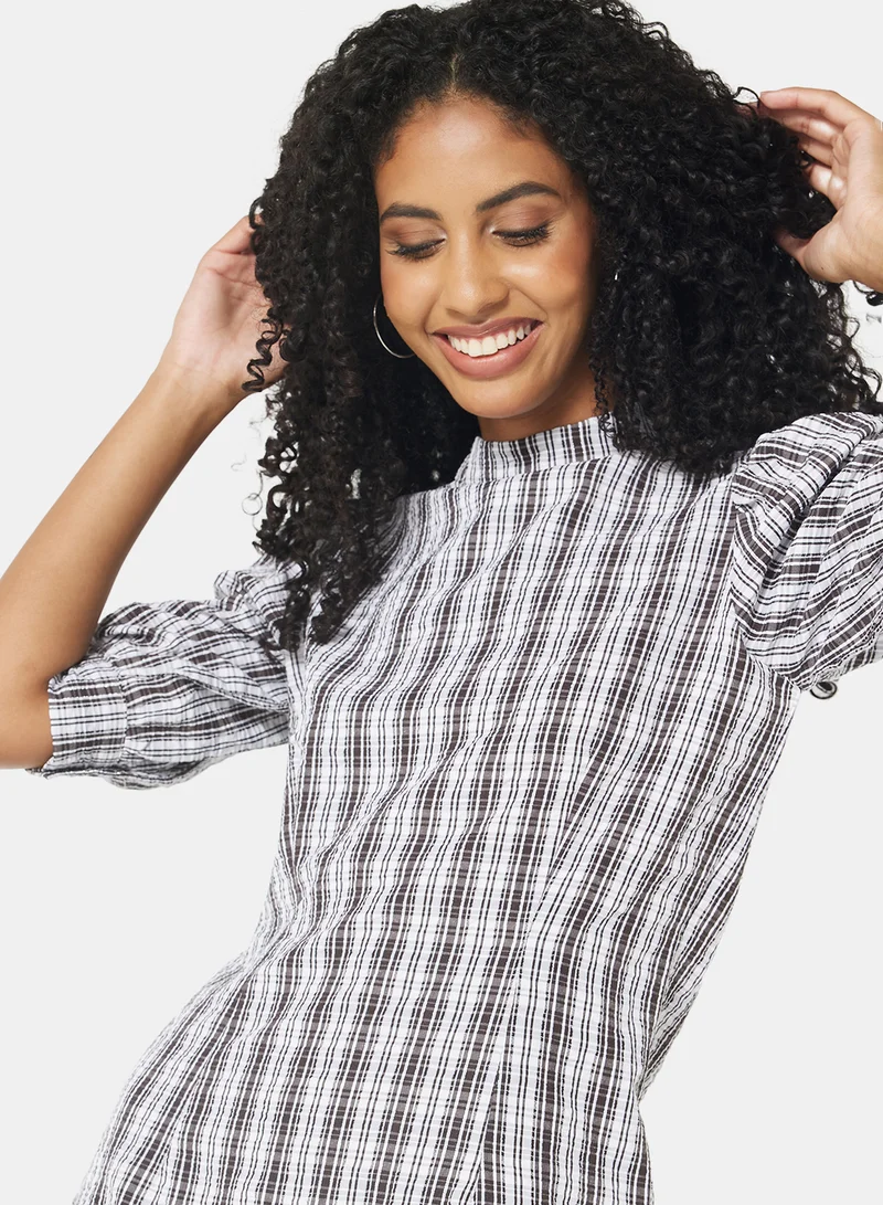 NOISY MAY Plaid Mockneck Dress Black/White