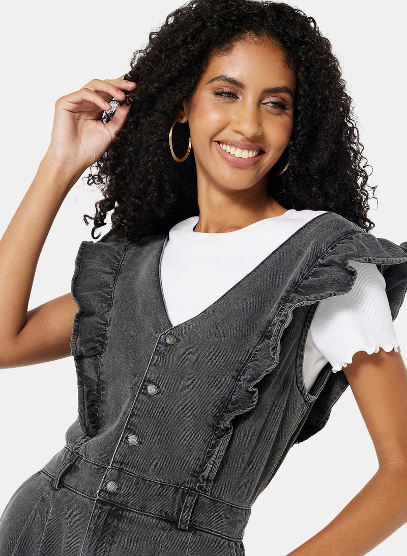 NOISY MAY Ruffled Denim Jumpsuit Black - Image 4