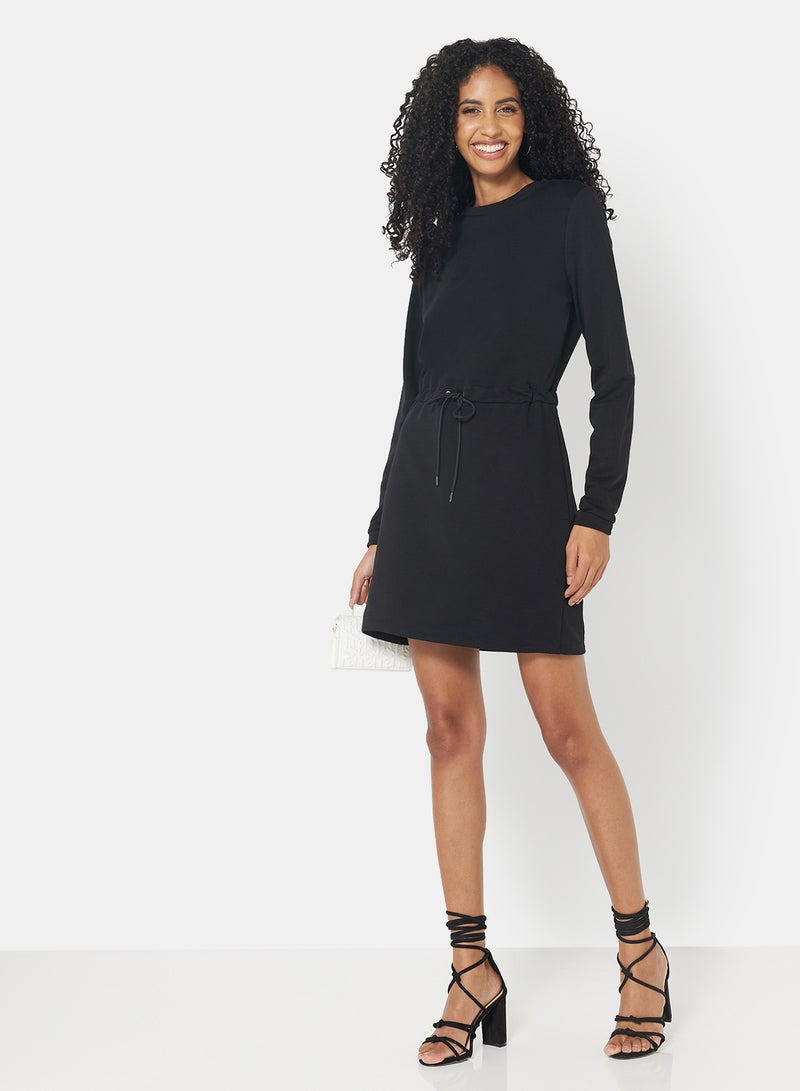 NOISY MAY - Tie Waist Sweat Dress Black - Image 1