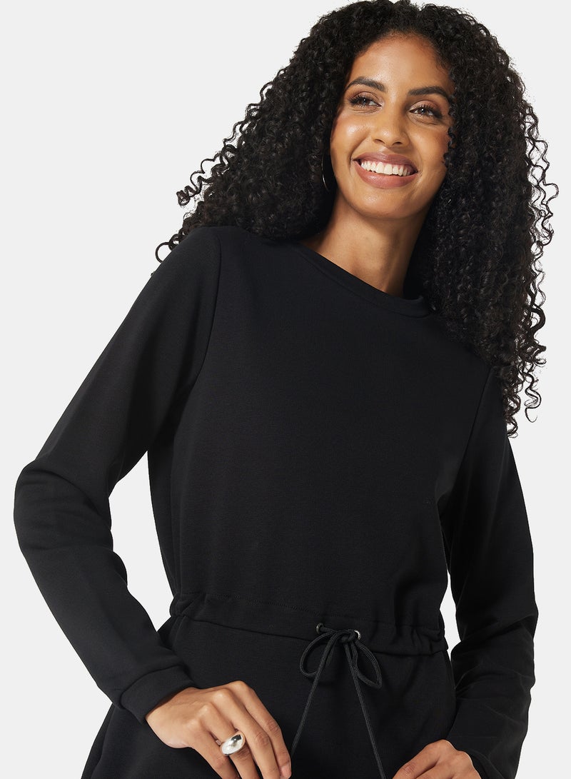 NOISY MAY - Tie Waist Sweat Dress Black - Image 1