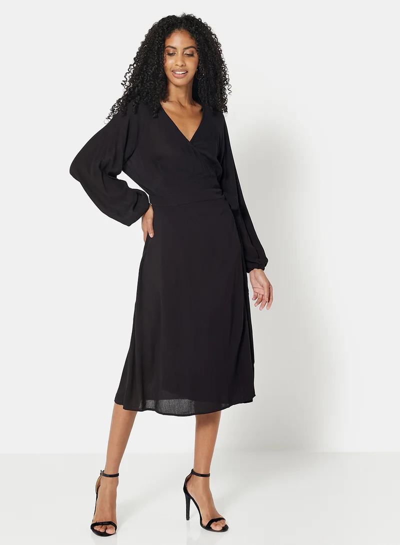 NA-KD Solid Wrap Dress Black