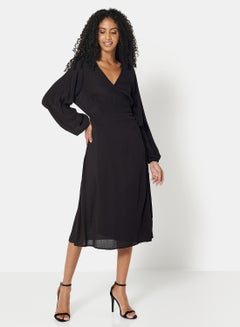 Solid Wrap Dress Black