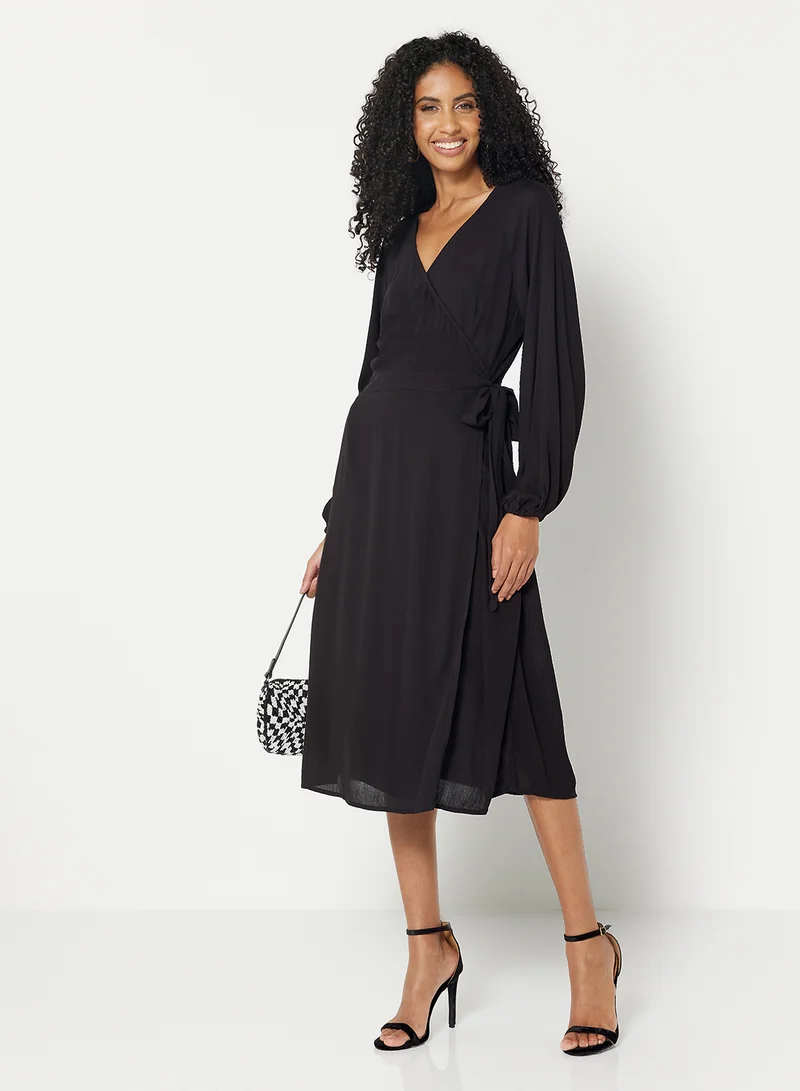 NA-KD Solid Wrap Dress Black