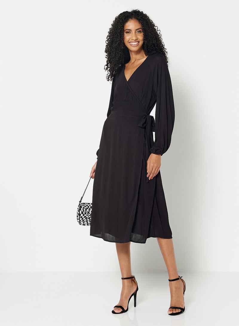 NA-KD - Solid Wrap Dress Black - Image 1