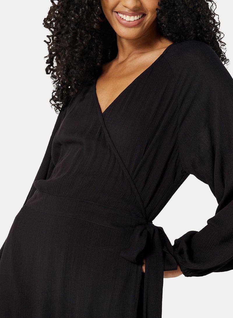 NA-KD - Solid Wrap Dress Black - Image 1