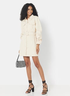NA-KD Belted Utility Dress Light Beige  - Image 3