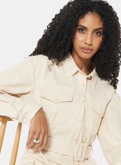 NA-KD Belted Utility Dress Light Beige  - Image 4