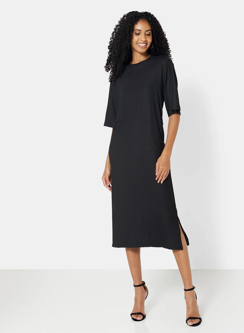 نويزي ماي Solid Ribbed Dress