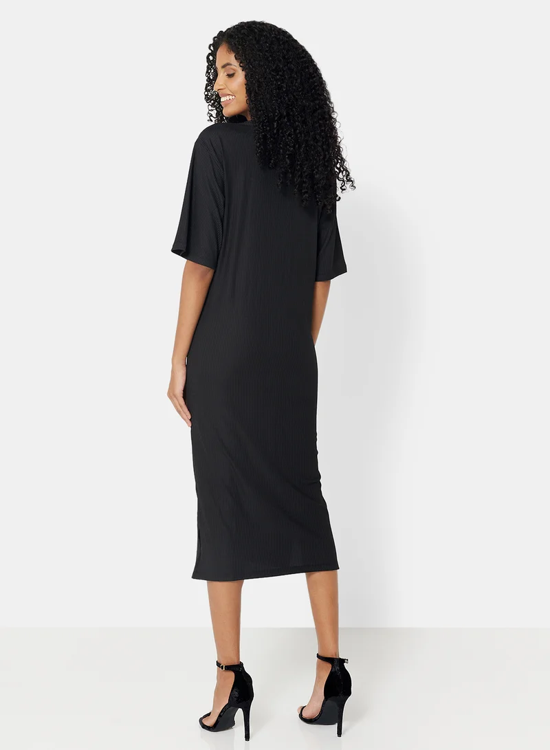 نويزي ماي Solid Ribbed Dress