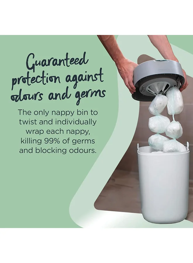 tommee tippee Twist and Click Nappy Bin Starter Set, 12x Refill Cassettes with Multilayer, Antibacterial Film, 100% Recycled Chassis, White (pack may vary)