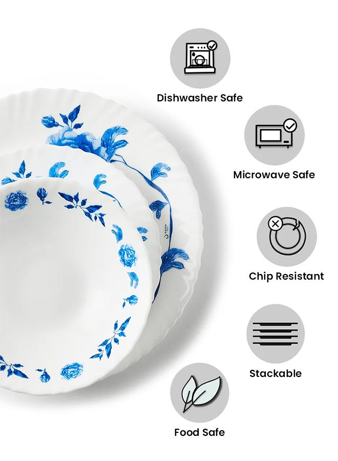 Noon East - 12 Piece Opalware Dinner Set For Everyday Use - Light Weight Dishes, Plates - Dinner Plate, Side Plate, Bowl - Serves 4 - Printed Design Eloni White - Image 1