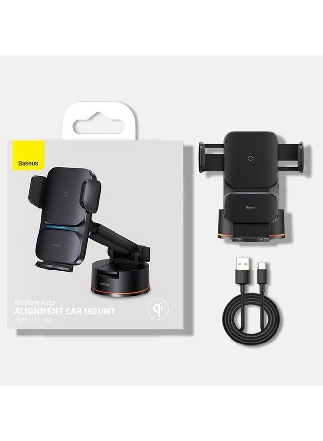 Baseus - Wireless Car Charger, 15W Fast Charging Auto Clamping Car Charger Phone Mount Phone Holder fit for iPhone 14 13 12 11 Pro Max Xs, Samsung Galaxy S23 Ultra S22 S21 S20, S10+ S9+ Note 9, Etc Black - Image 1