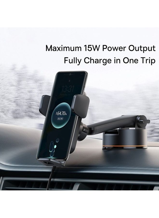 Baseus - Wireless Car Charger, 15W Fast Charging Auto Clamping Car Charger Phone Mount Phone Holder fit for iPhone 14 13 12 11 Pro Max Xs, Samsung Galaxy S23 Ultra S22 S21 S20, S10+ S9+ Note 9, Etc Black - Image 1