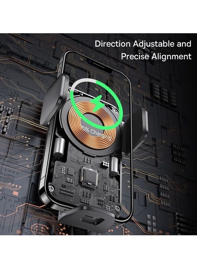 Baseus - Wireless Car Charger, 15W Fast Charging Auto Clamping Car Charger Phone Mount Phone Holder fit for iPhone 14 13 12 11 Pro Max Xs, Samsung Galaxy S23 Ultra S22 S21 S20, S10+ S9+ Note 9, Etc Black - Image 1