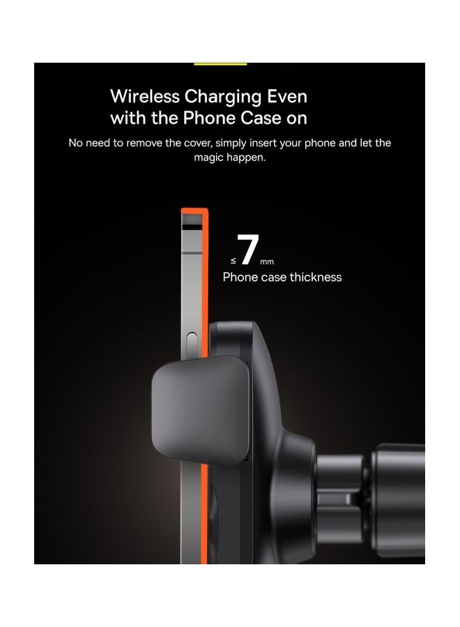 Baseus - Wireless Car Charger, 15W Fast Charging Auto Clamping Car Charger Phone Mount Phone Holder fit for iPhone 14 13 12 11 Pro Max Xs, Samsung Galaxy S23 Ultra S22 S21 S20, S10+ S9+ Note 9, Etc Black - Image 1
