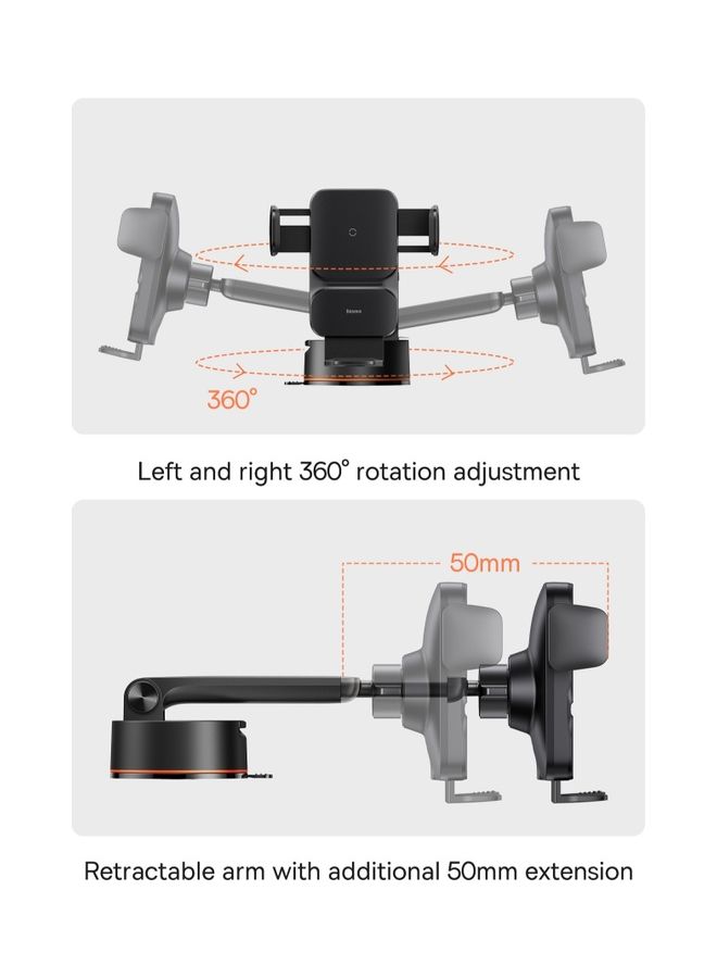 Baseus - Wireless Car Charger, 15W Fast Charging Auto Clamping Car Charger Phone Mount Phone Holder fit for iPhone 14 13 12 11 Pro Max Xs, Samsung Galaxy S23 Ultra S22 S21 S20, S10+ S9+ Note 9, Etc Black - Image 1