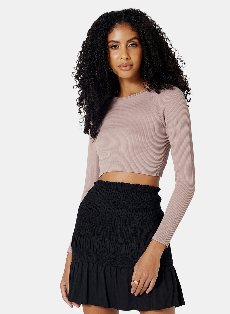 MANGO Solid Cropped T-Shirt Malva  - Image 1