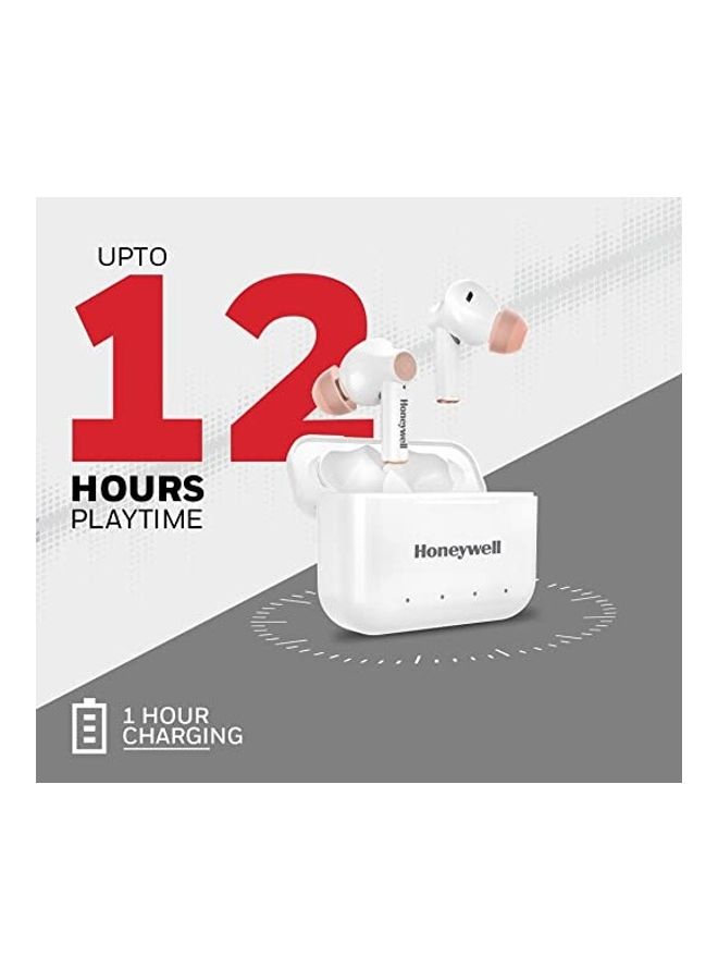 Moxie V1000 Truly Wireless Earbuds, Upto 12 Hours Playtime, IPX4, Type-C Fast Charging, Voice Assistant & Bluetooth 5.0 White