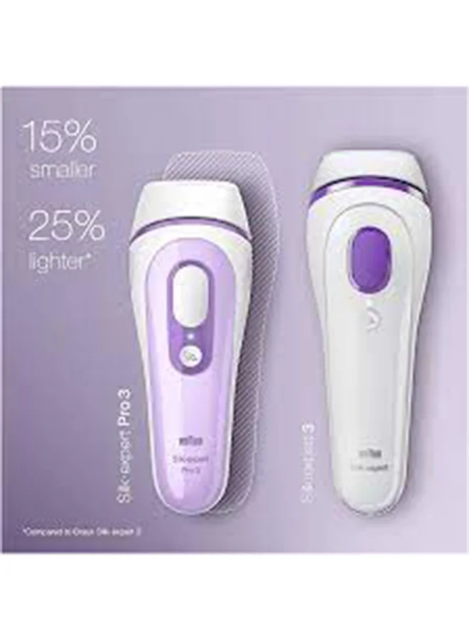 BRAUN IPL Silk-expert PL 3011, hair removal system for use on body and face, 300,000 flashes with 2 extras : Venus razor and premium bag White/Purple 500grams