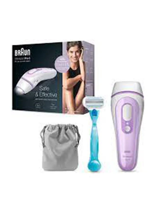BRAUN IPL Silk-expert PL 3011, hair removal system for use on body and face, 300,000 flashes with 2 extras : Venus razor and premium bag White/Purple 500grams