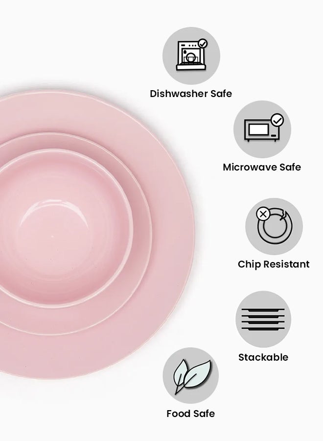 Noon East - 18 Piece Stoneware Dinner Set - Dishes, Plates - Dinner Plate, Side Plate, Bowl - Serves 6 - Blush Pink Blush Pink - Image 1