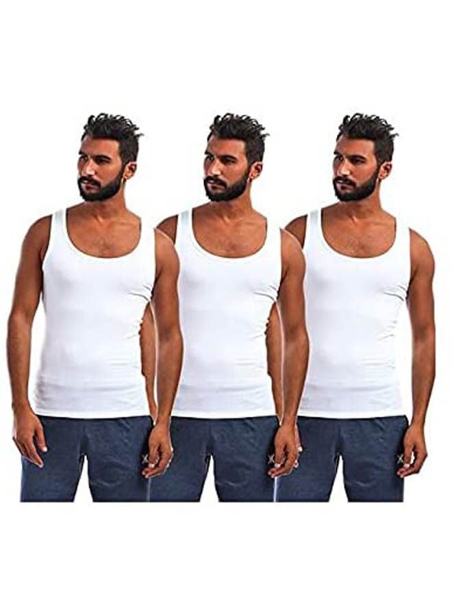 DICE Set Of (3) Solid Sleeveless T-Shirt  For Men White - Image 1