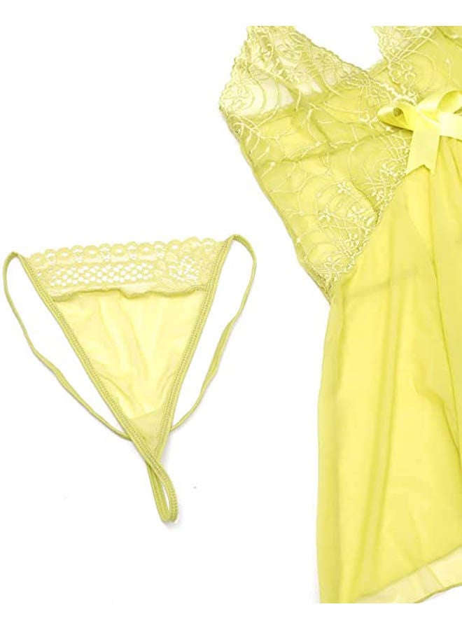 Women'S Chiffon Short Lingerie Dress Yellow - Image 3