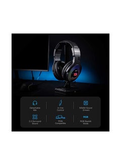 ريدراجون سماعة رأس سلكية H350 باندورا للألعاب بإضاءة RGB  - Image 2