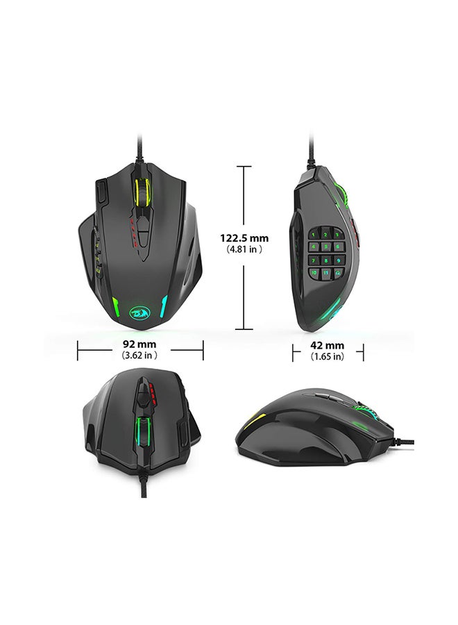 REDRAGON - M908 IMPACT MMO Gaming Mouse up to 12,400 DPI High Precision Laser Mouse for PC, 18 Programmable Buttons, Weight Tuning Cartridge, 12 Side Buttons - Image 1