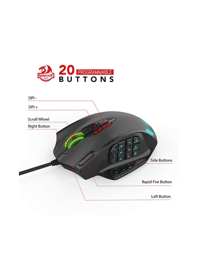REDRAGON - M908 IMPACT MMO Gaming Mouse up to 12,400 DPI High Precision Laser Mouse for PC, 18 Programmable Buttons, Weight Tuning Cartridge, 12 Side Buttons - Image 1