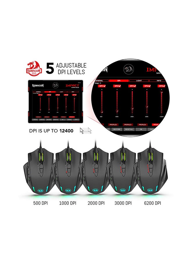 REDRAGON - M908 IMPACT MMO Gaming Mouse up to 12,400 DPI High Precision Laser Mouse for PC, 18 Programmable Buttons, Weight Tuning Cartridge, 12 Side Buttons - Image 1