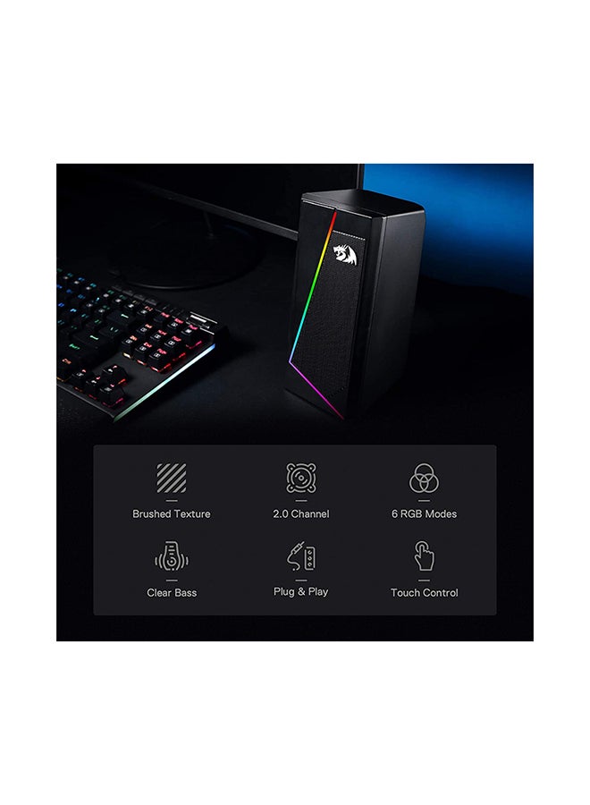 REDRAGON - GS520 Anvil RGB Desktop Speakers, 2.0 Channel PC Computer Stereo Speaker with 6 Colorful LED Modes, Enhanced Bass and Easy-Access Volume Control, USB Powered w/ 3.5mm Cable - Image 1