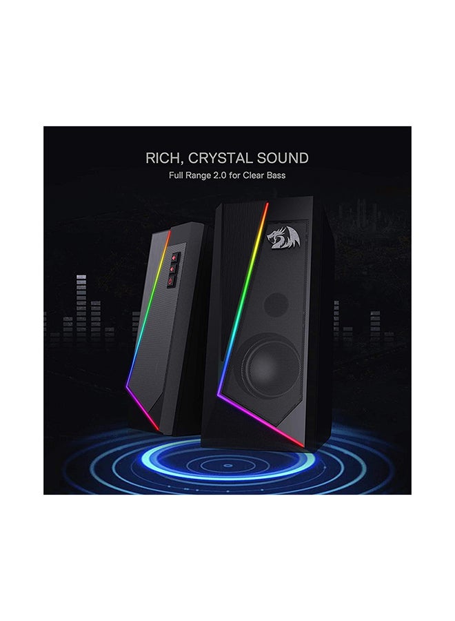 REDRAGON - GS520 Anvil RGB Desktop Speakers, 2.0 Channel PC Computer Stereo Speaker with 6 Colorful LED Modes, Enhanced Bass and Easy-Access Volume Control, USB Powered w/ 3.5mm Cable - Image 1