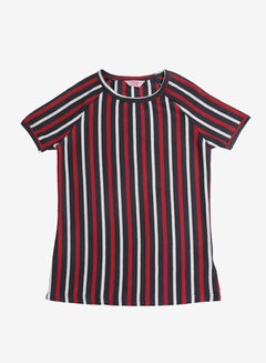 R&B Casual Stripped Short Sleeve T-Shirt Red/White/Black  - Image 1