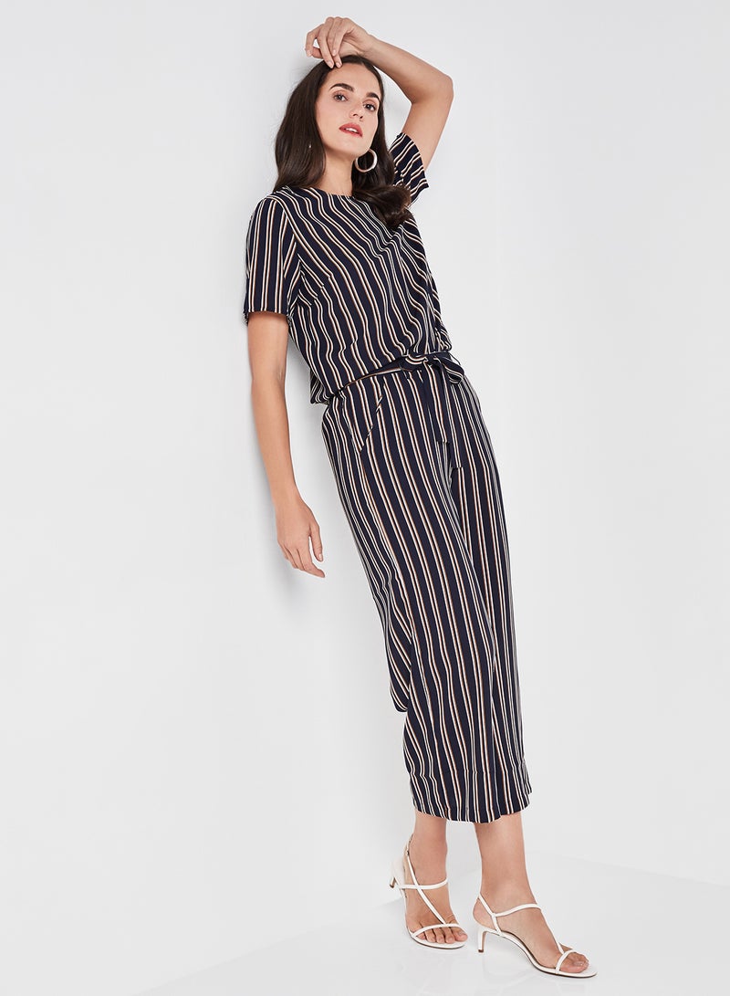 R&B Striped Top With Round Neck And Short Sleeves Navy Blue  - Image 3