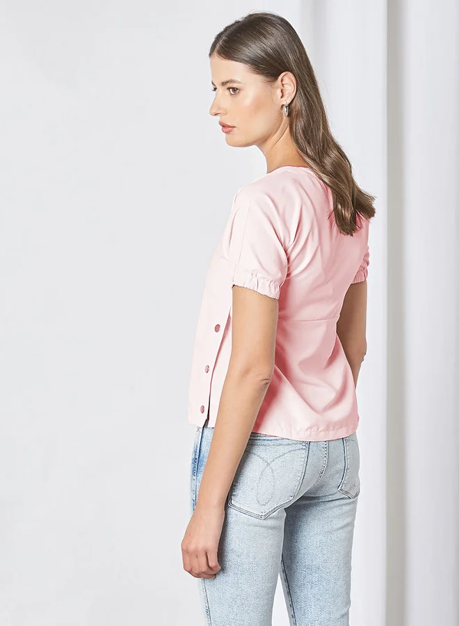 Aila V-Neck Casual Top Pink