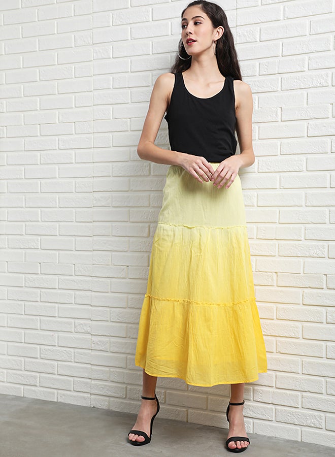Aila - Casual Colourblock Flared Maxi Skirt Empire Yellow - Image 1