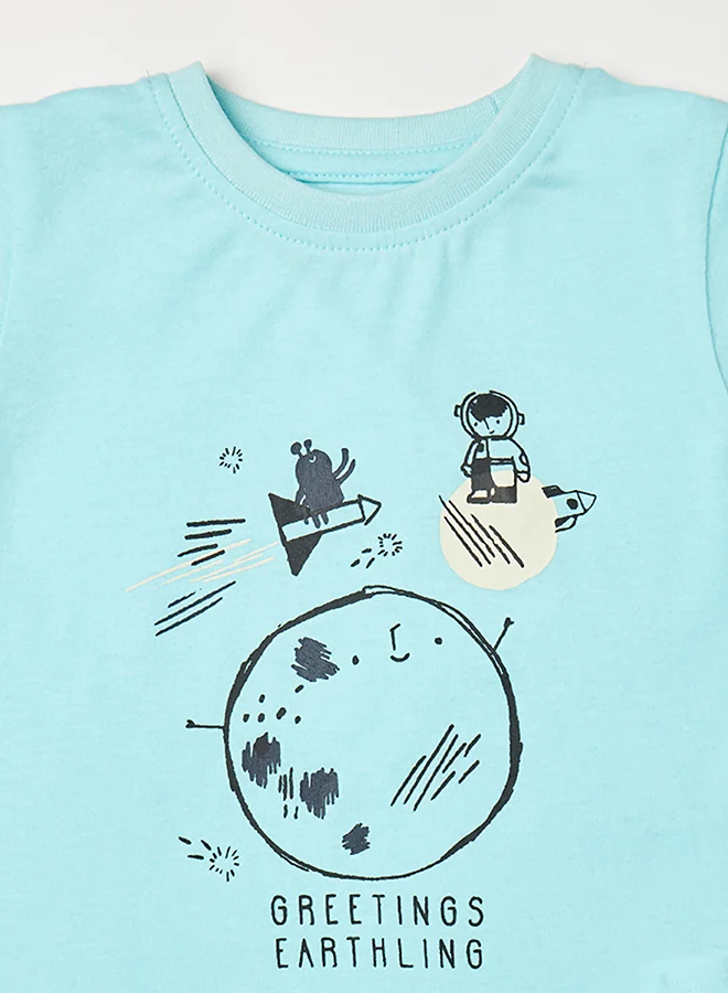 Zarafa Baby Boys Round Neck Short Sleeve T-Shirt Sky Blue