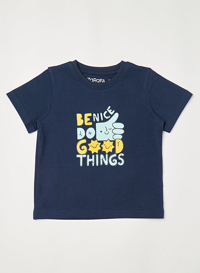 Zarafa - Round Neck Graphic Printed T-Shirt Navy - Image 1
