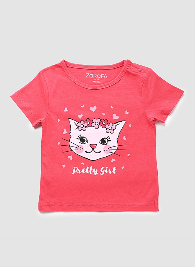 Baby Girls Round Neck Short Sleeve T-Shirt Red - v1653320018/N46371881V_1