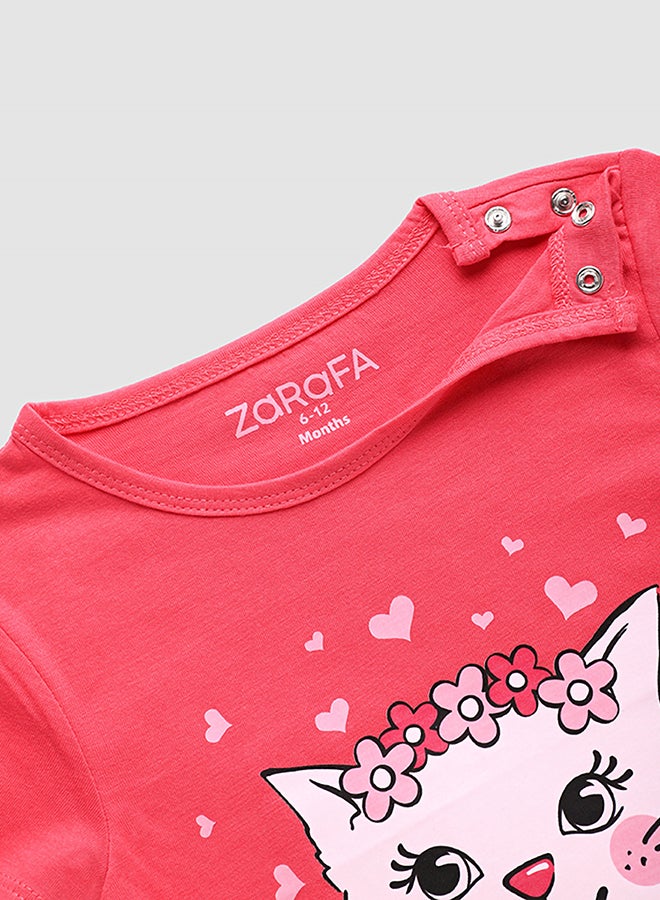Zarafa Baby Girls Round Neck Short Sleeve T-Shirt Red  - Image 3