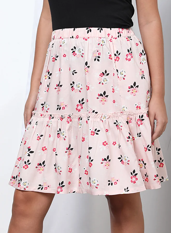 Aila Printed Flared Skirt Light Pink Aop