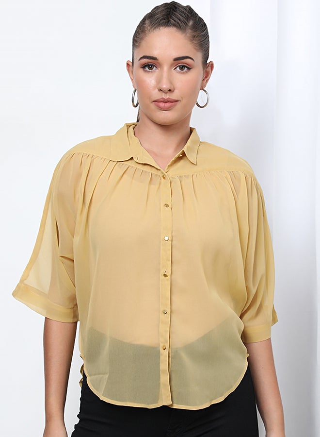 Aila Casual Collared Neck Blouse Light Yellow  - Image 1