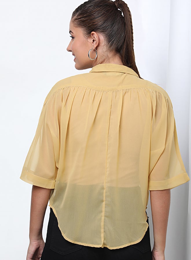 Aila Casual Collared Neck Blouse Light Yellow  - Image 2