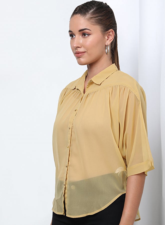 Aila Casual Collared Neck Blouse Light Yellow  - Image 3