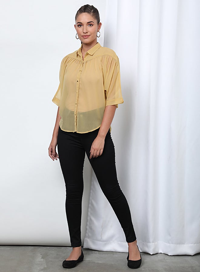 Aila Casual Collared Neck Blouse Light Yellow  - Image 4