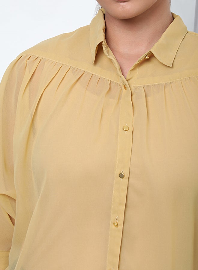 Aila Casual Collared Neck Blouse Light Yellow  - Image 5